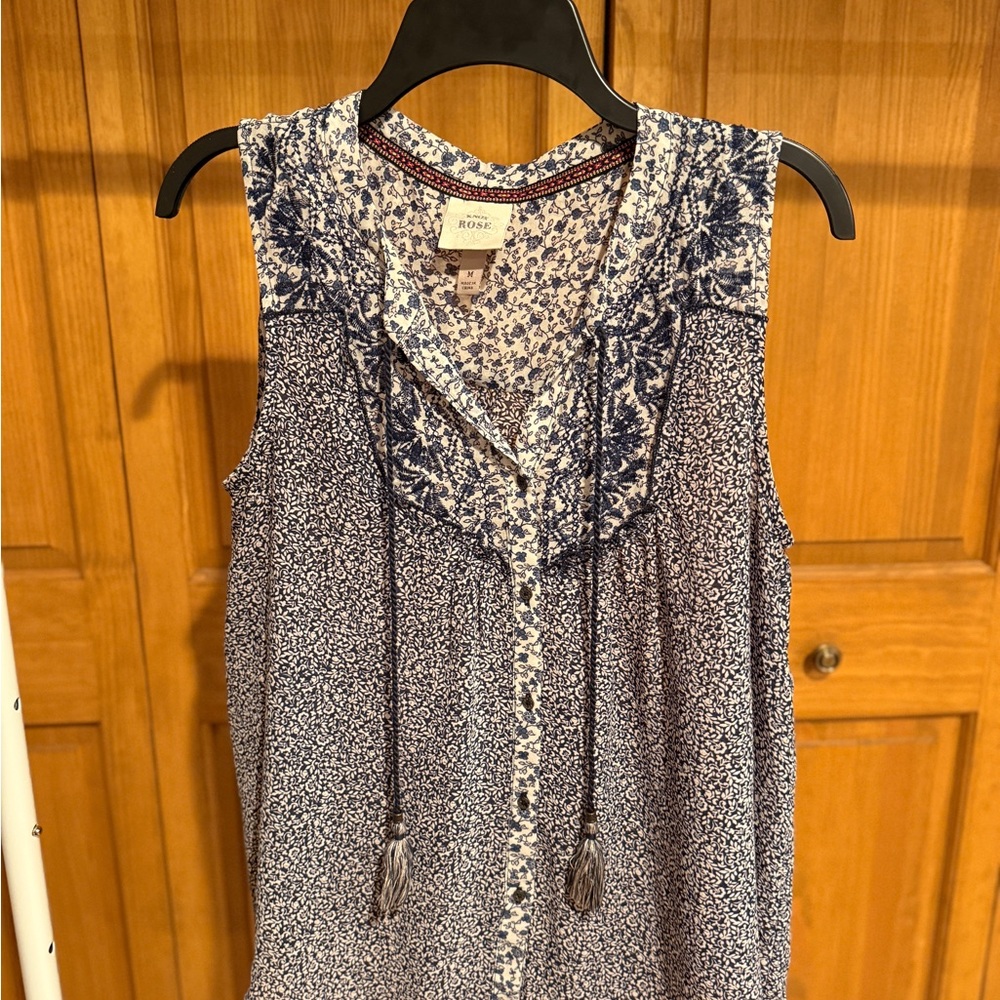 Knox Rose Navy and White Floral Sleeveless Tie-Front Tunic